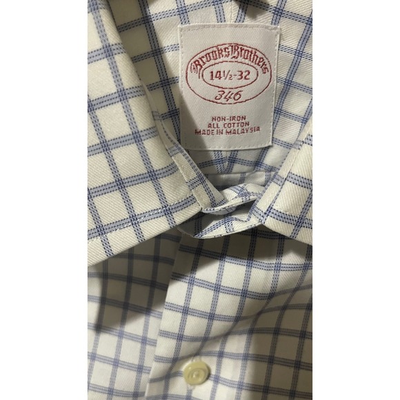 Brooks Brothers Men's 346 Dress Shirt Checkered Long Sleeve Size 14 1/2-32 Stain - Picture 10 of 11